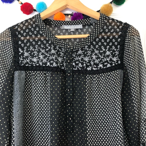 Daniel Rainn Black & White Patchwork Sheer Cottagecore Blouse - Picture 2 of 11